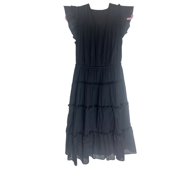 J.Crew Re-Imagined Women's Black Ruffle Tiered Midi Dress Cotton Blend - Picture 13 of 15